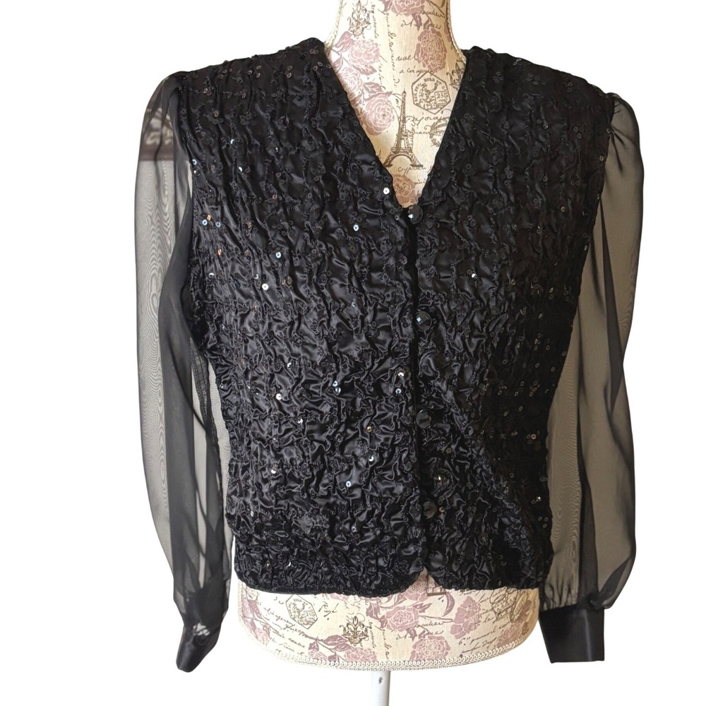 Vintage Jeffrey & Dara Evenings by Tom Barra Black Sequined Ruched Jacket sz 6/8